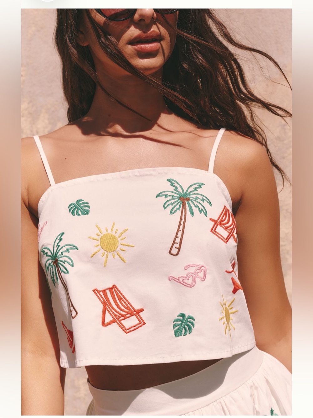 NWT Anthropologie Flat White Tropical Embroidered Tank